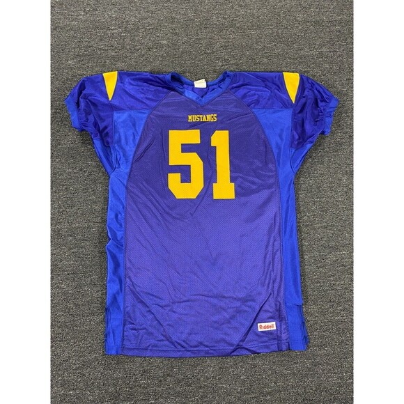 VINTAGE Riddell Jersey Mens Extra Large Blue Yellow Mesh Football Mustangs 51 XL - Picture 1 of 11